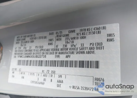 2025 Ford Escape St-Line from USA, damaged, VIN 1FMCU0MNXSUB22735